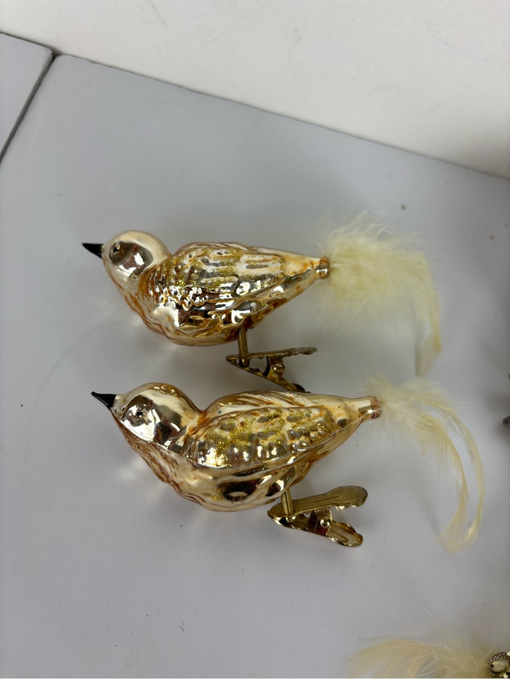 VTG Decorative Feathered & Glass Bird Ornaments - Gold, Cream & Burgundy-14pc - Picture 14 of 16